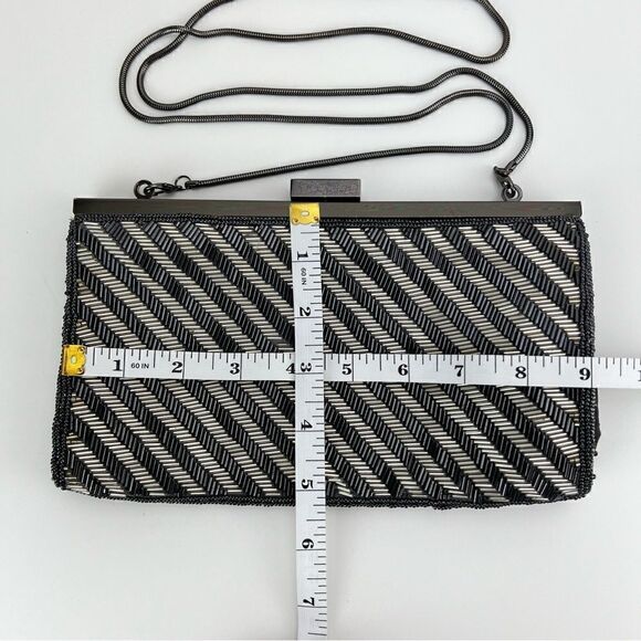 Neiman Marcus Micro Beaded black & silver clutch bag with chain - Picture 11 of 12